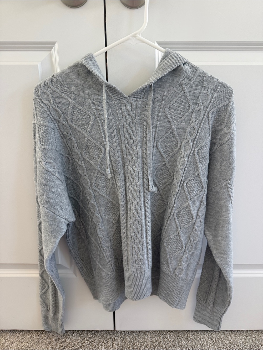 Cozy Gray Cable Knit Hoodie Sweater